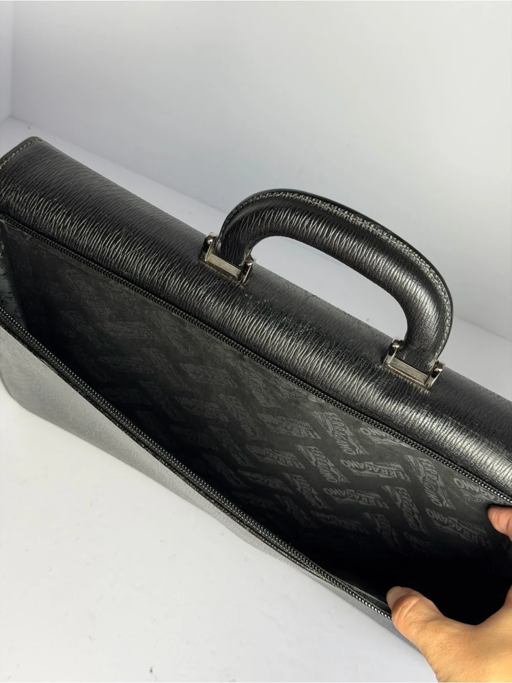Salvatore Ferragamo Black Leather Sturdy Briefcase Business Bag